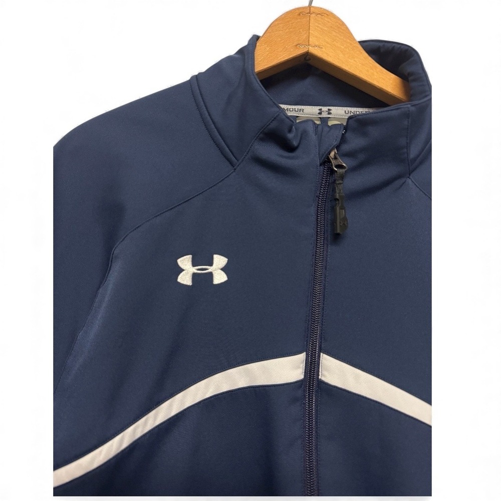 Under Armour Mens Navy Blue White Athletic Track Jacket‎ Full Zip Size Large - Picture 4 of 8
